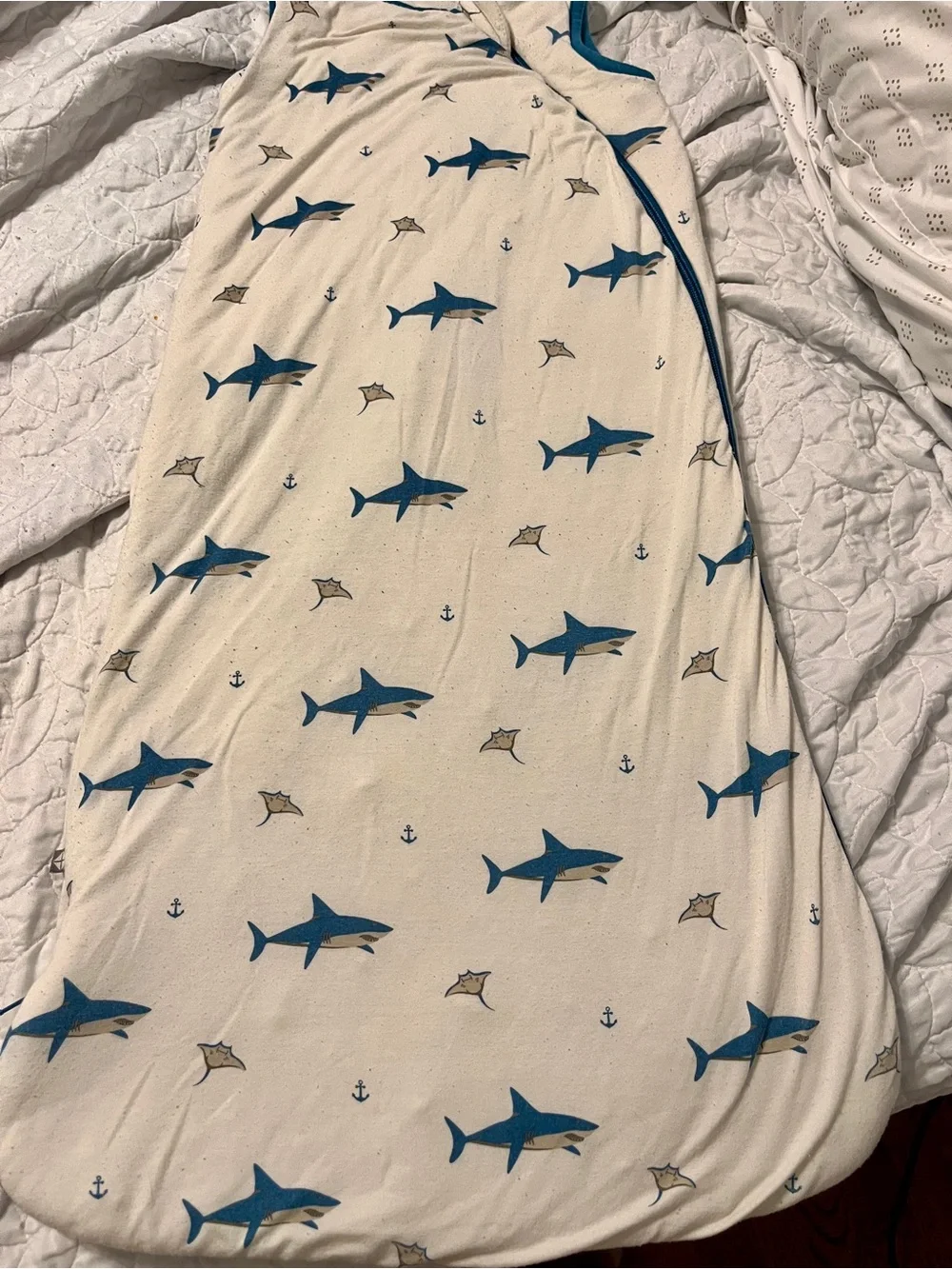 Kyte Sleeping Bag Sleepsack 2.5 Tog Shark Sea Life White/Blue 6-18M Cotton